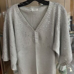 St. John Silver Beaded V-Neck Knit Top
